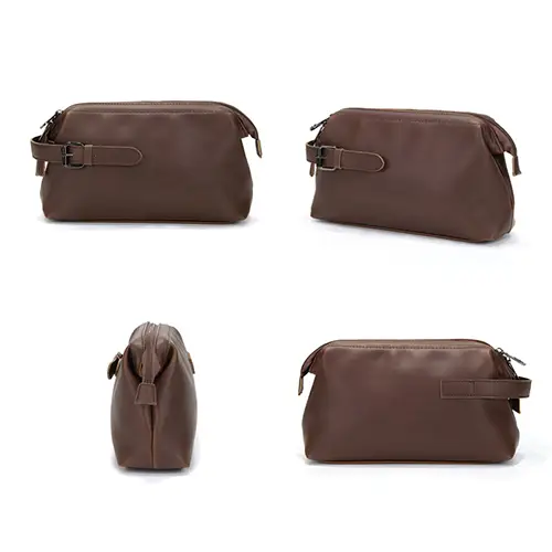 New Portable Promotional Simple Brown Ladies Large Leather Dopp Toiletry Travel Bag